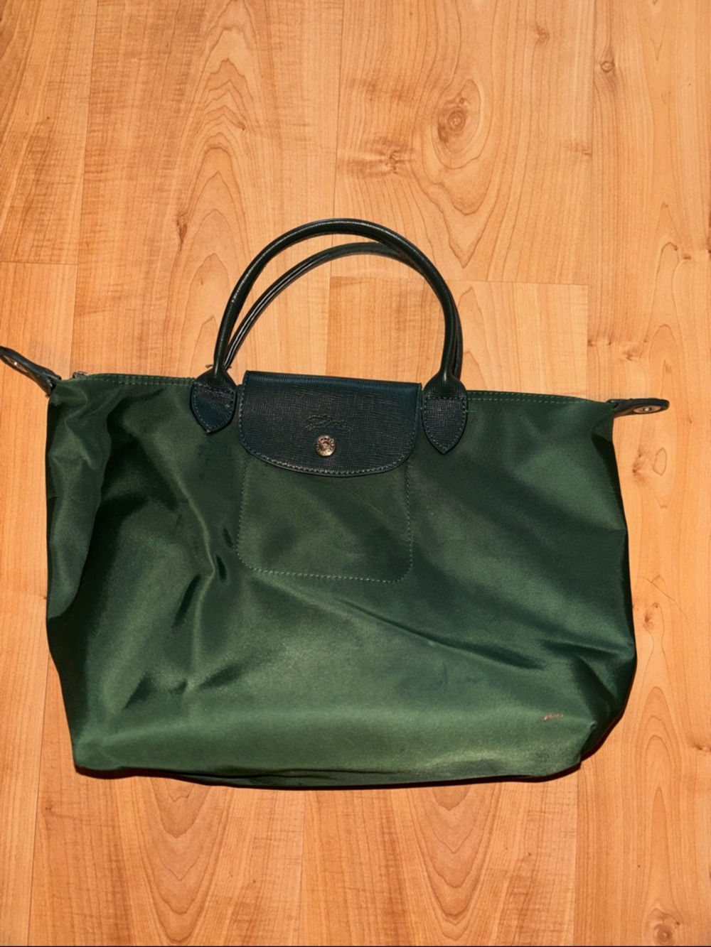 Long Champ Green Tote Handbag with Top Handles